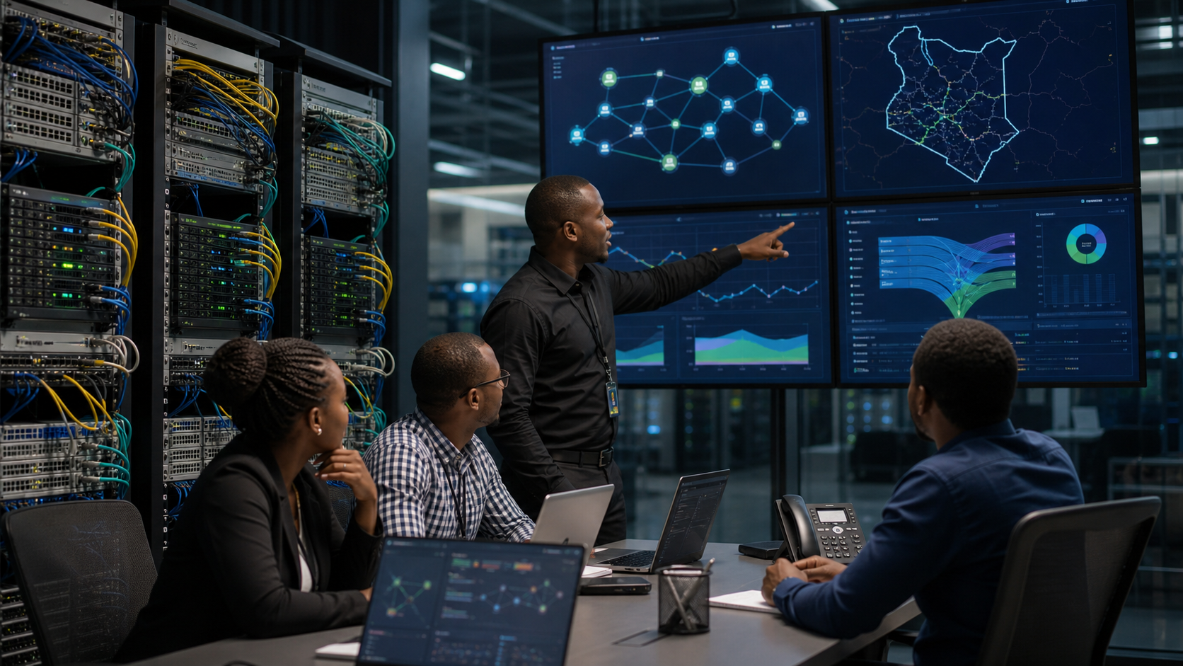 Kenyan ISP engineers managing a resilient MikroTik core and fibre network