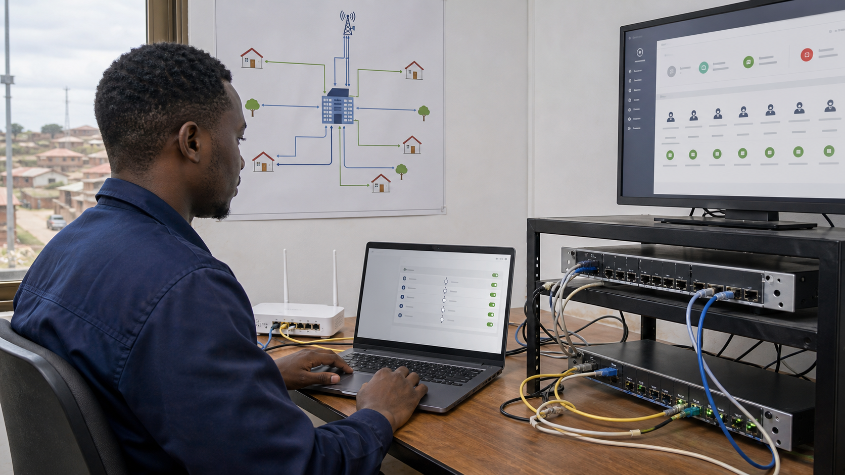 Kenyan ISP technician configuring MikroTik PPPoE subscriber access